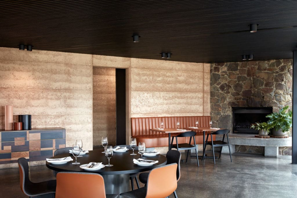 Tarrawarra Estate Restaurant seating and fireplace